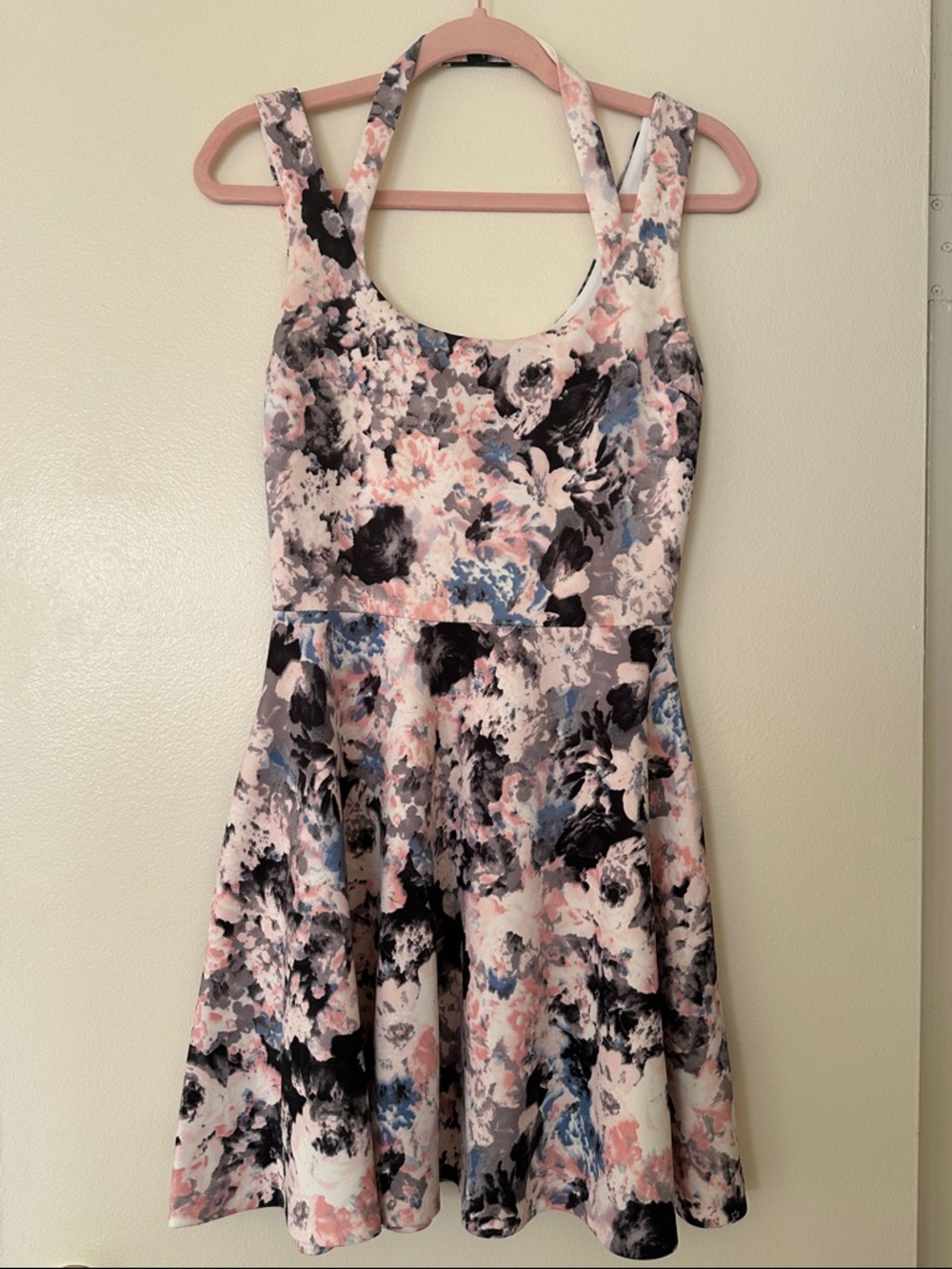 Aqua Floral Print Midi Dress in Pink, Blue & Black